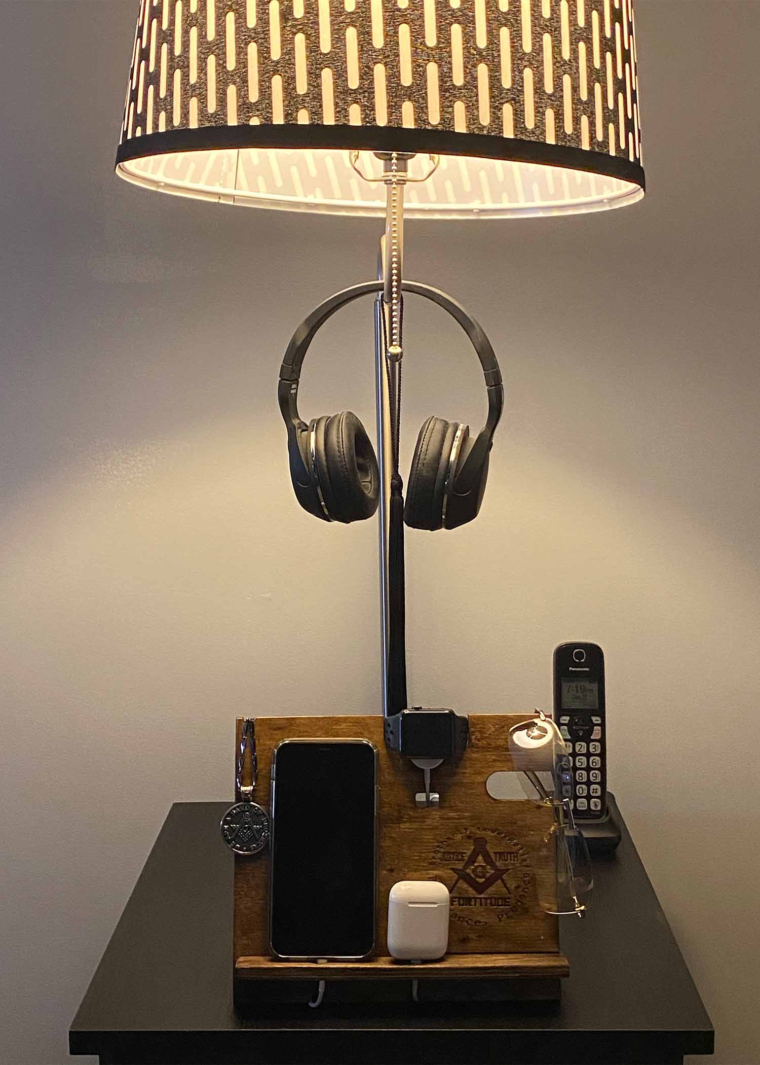 Mystic Ties Wood Docking Station Cell Phone Smartwatch, Earpod Charging Nightstand