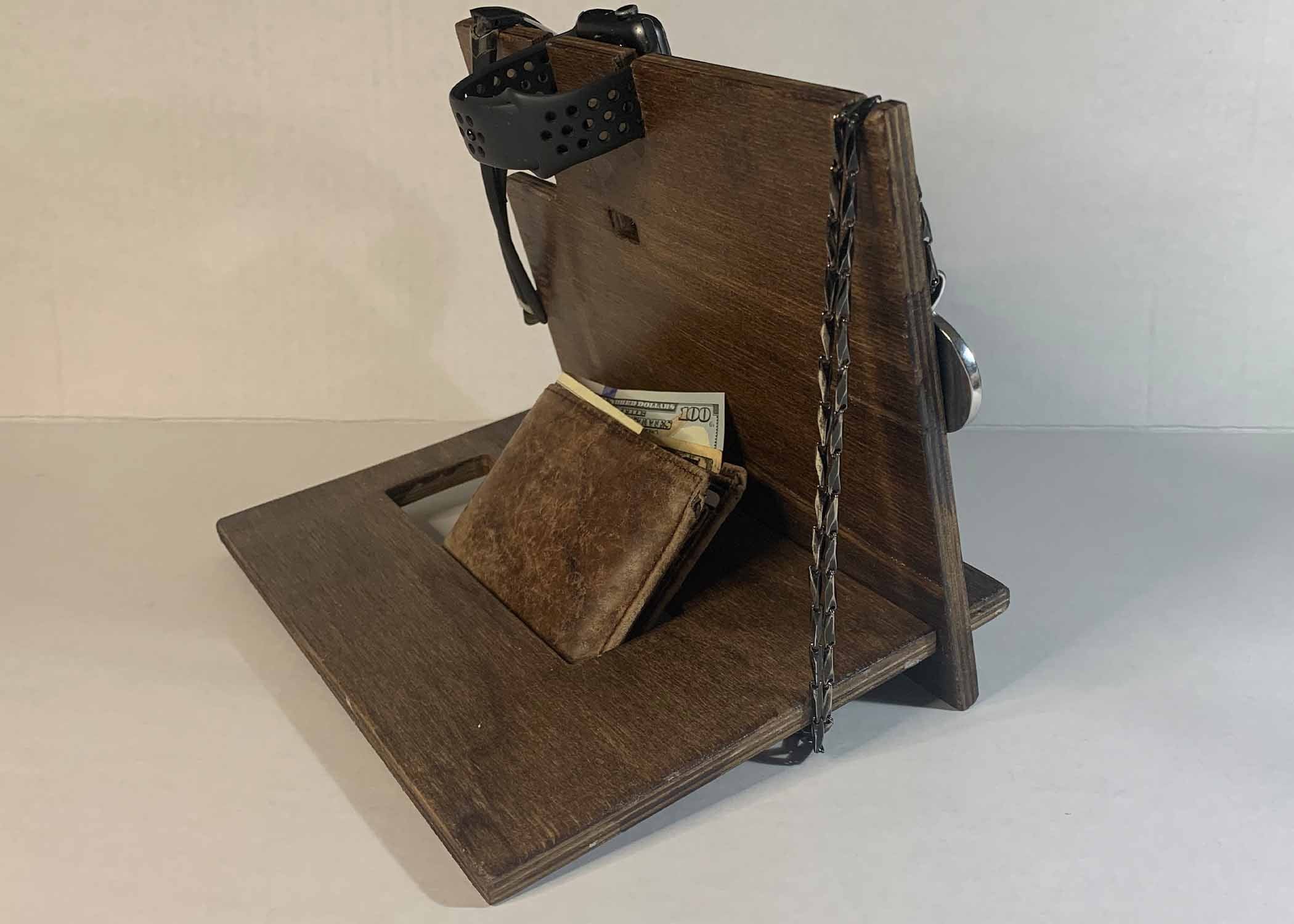 Mystic Ties Wood Docking Station Cell Phone Smartwatch, Earpod Charging Nightstand