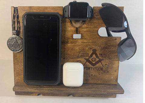 Image of Mystic Ties Wood Docking Station Cell Phone Smartwatch, Earpod Charging Nightstand