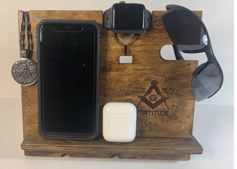 Mystic Ties Wood Docking Station Cell Phone Smartwatch, Earpod Charging Nightstand